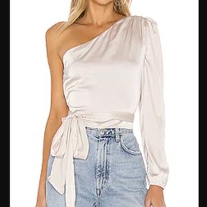 NWT one sleeve satin superdown top
